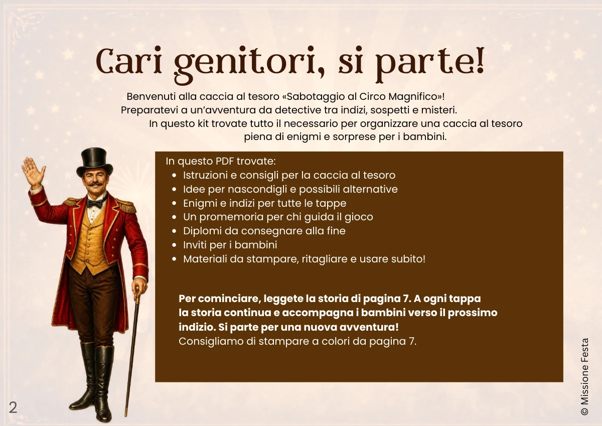 Pagina 2 del PDF italiano Circo, versione 6-9 anni.