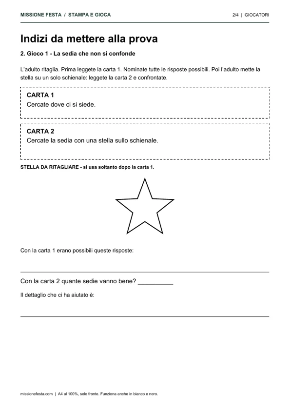 Pagina reale del primo gioco: Indizi da leggere, correggere e provare