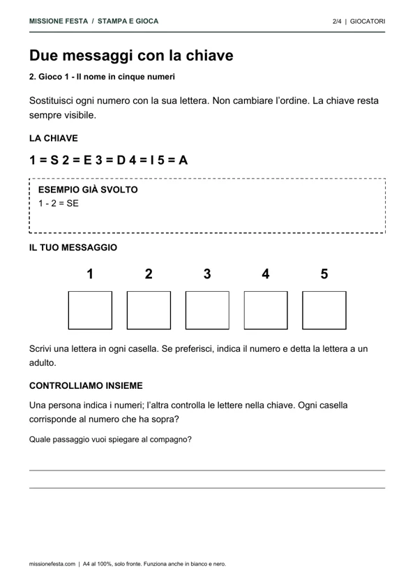Pagina reale del primo gioco: Due messaggi segreti