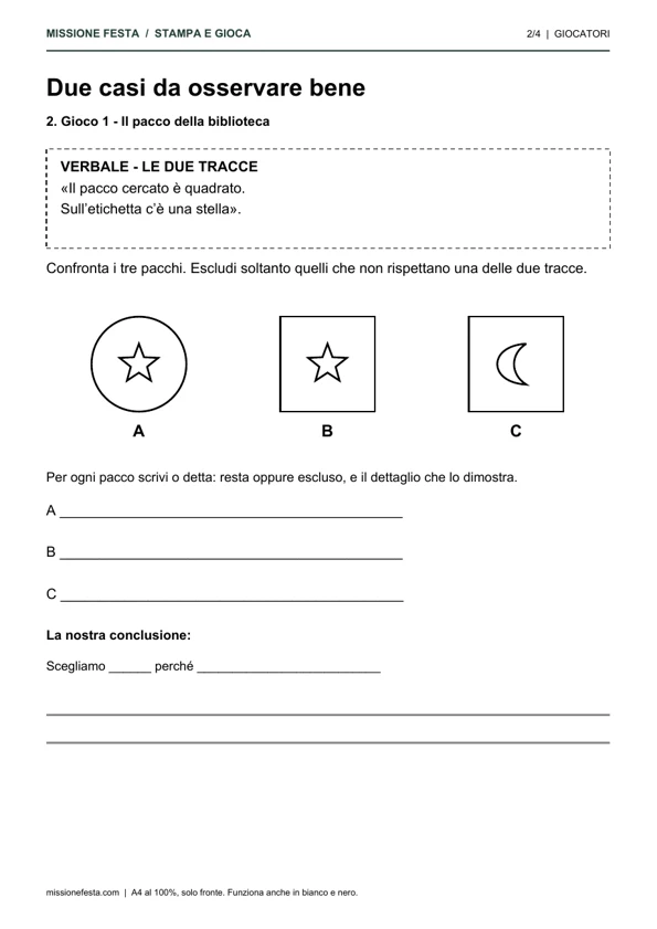 Pagina reale del primo gioco: Due piccoli casi da detective