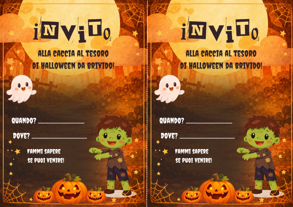Due inviti di Halloween con cornice e campi Quando e Dove.