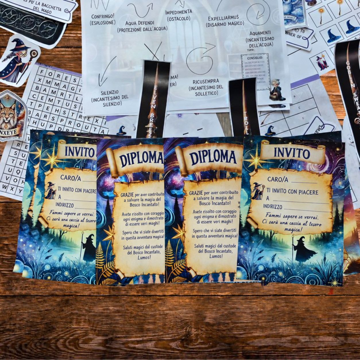 Materiali illustrati della caccia al tesoro magica