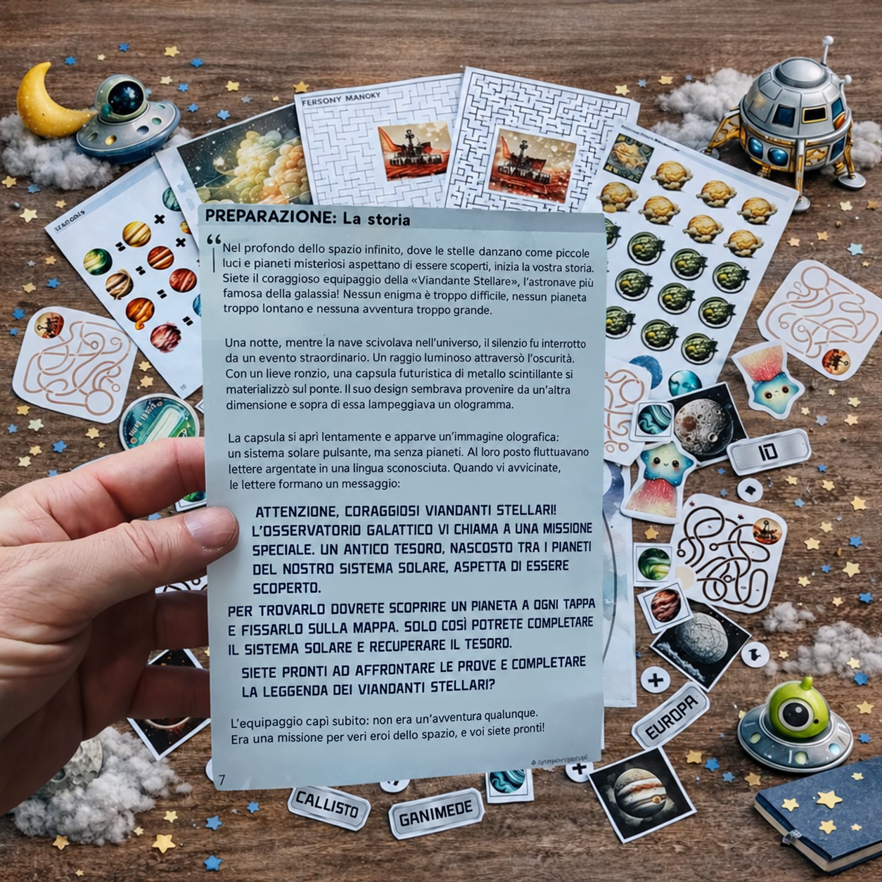 Materiali illustrati della caccia al tesoro nello spazio